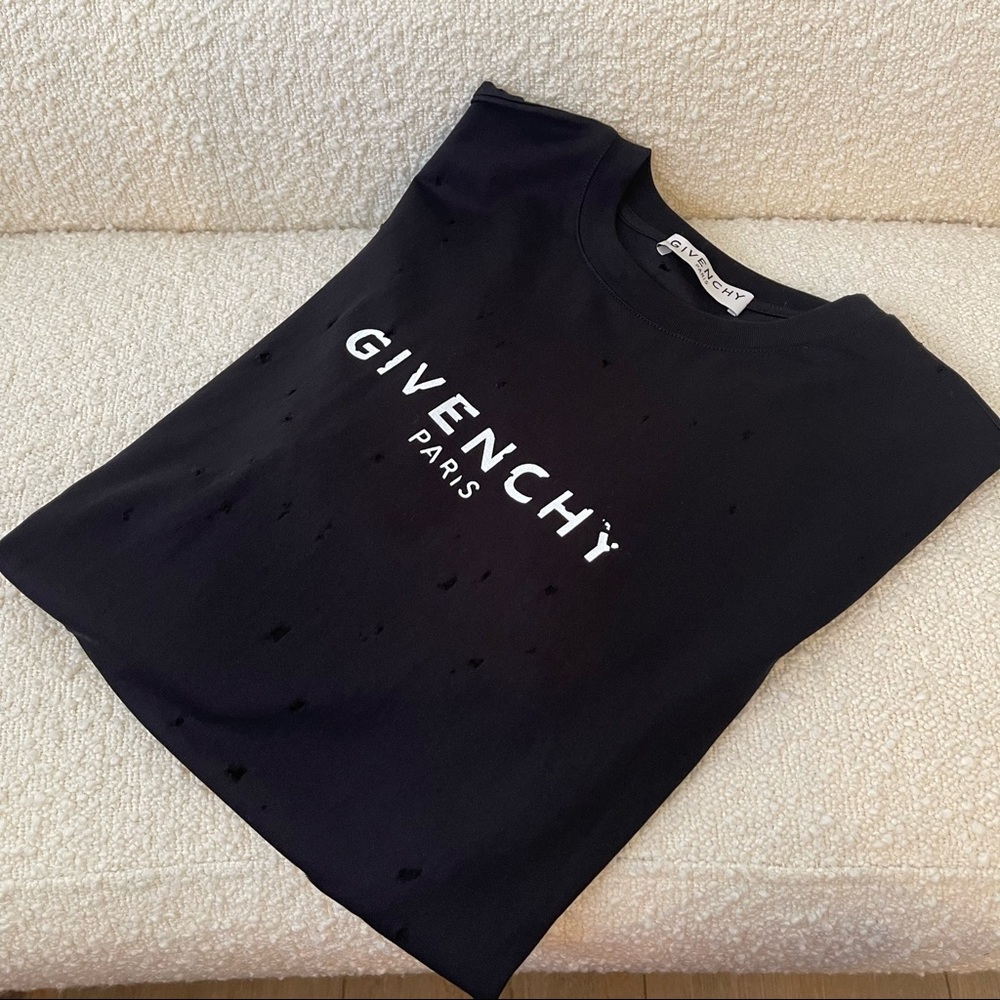Givenchy Distressed “hole” Short Sleeve Tee Shirt Black an White